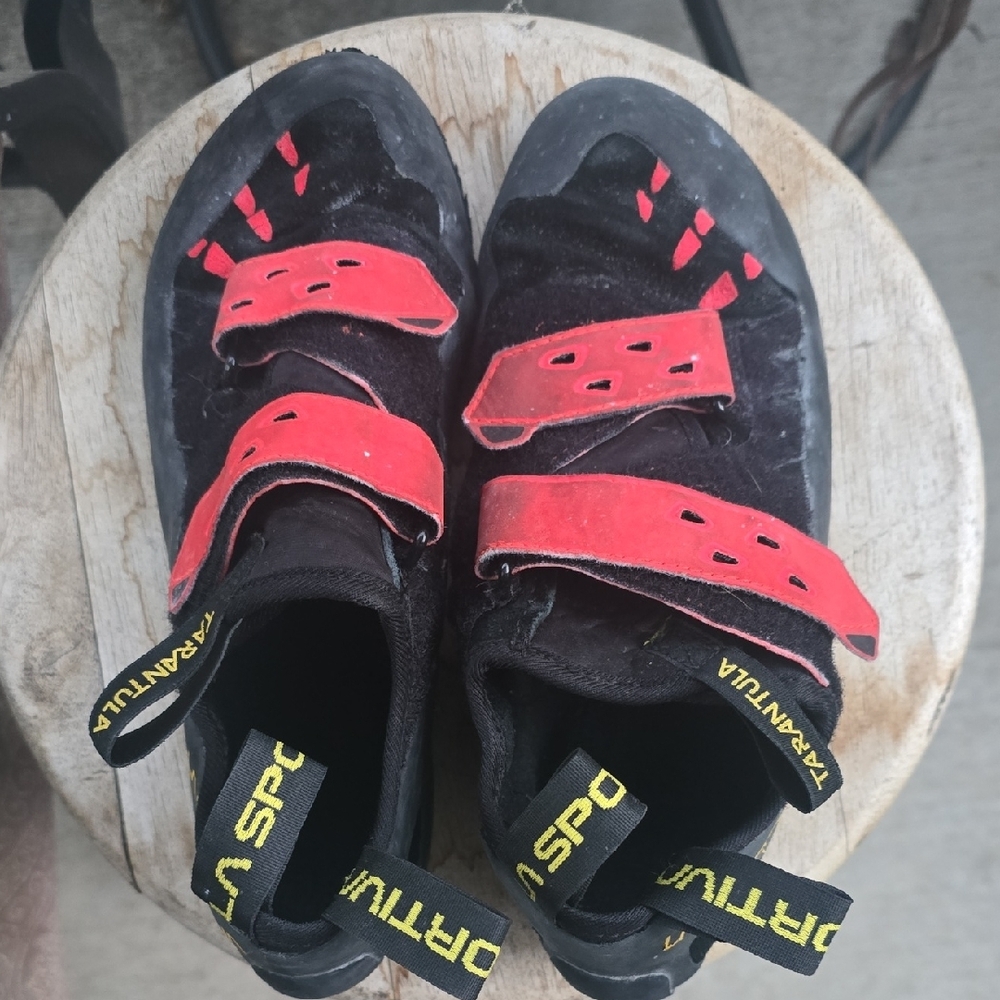La Sportiva Tarantula Black and Red Climbing Shoes with Velcro Straps